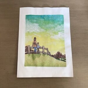 Brother and sister (7) - mixed media original character, landscape portrait.